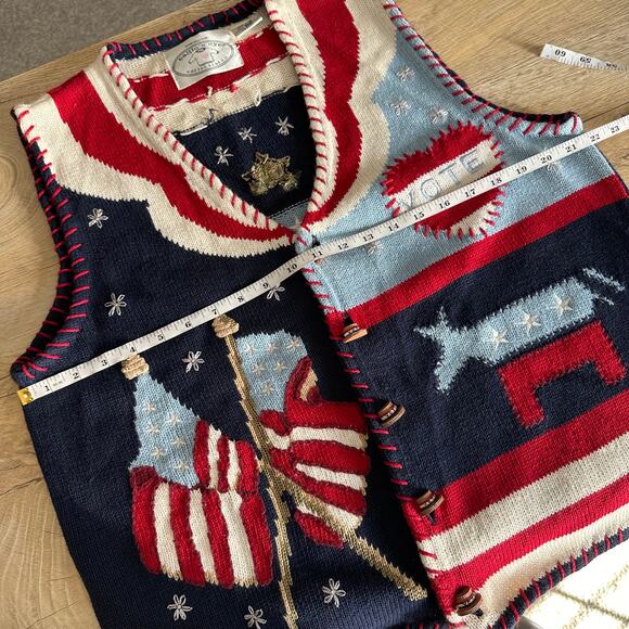 Eagle's Eye Vintage 90s Patriotic Vote Americana Democratic Sweater Vest L - Picture 9 of 10